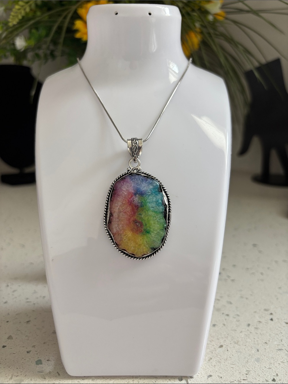 Rainbow Solar Quartz Gemstone Pendant necklace